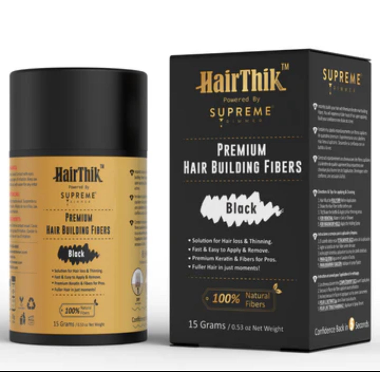 HairThik Hair Fibers - 15 grams - Black