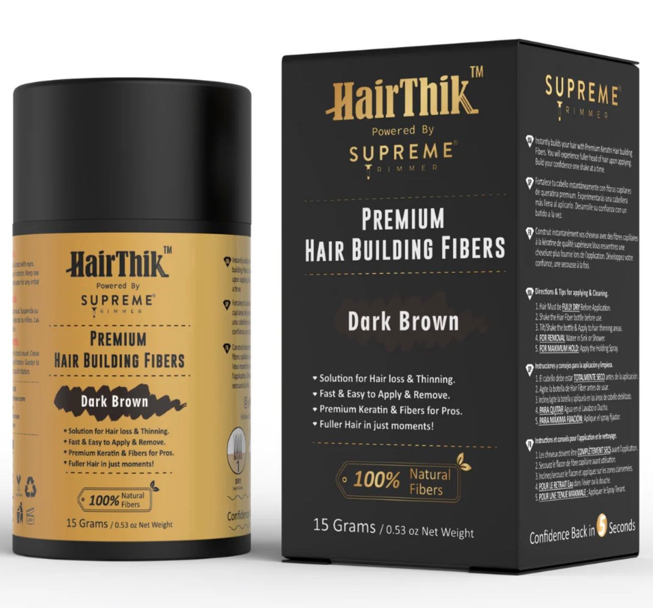 HairThik Hair Fibers - 15 grams - Dark Brown